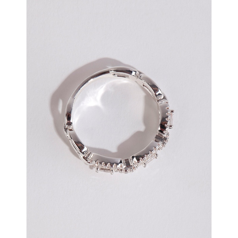 Silver Plated Cubic Zirconia Chain Ring