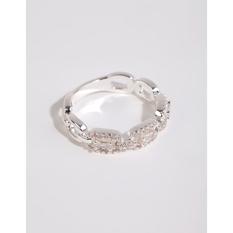 Silver Plated Cubic Zirconia Chain Ring