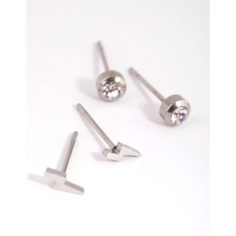 Surgical Steel Lightning Bolt Stud Earring Set