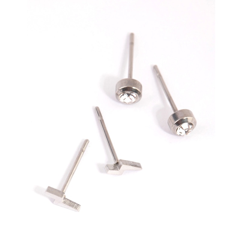 Surgical Steel Lightning Bolt Stud Earring Set