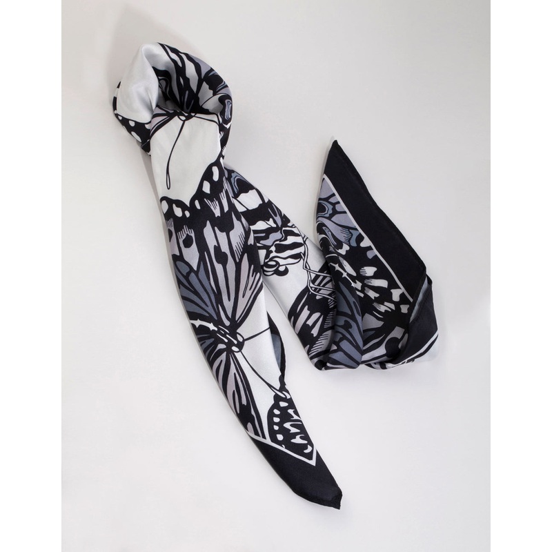 Black & White Butterfly Print Scarf