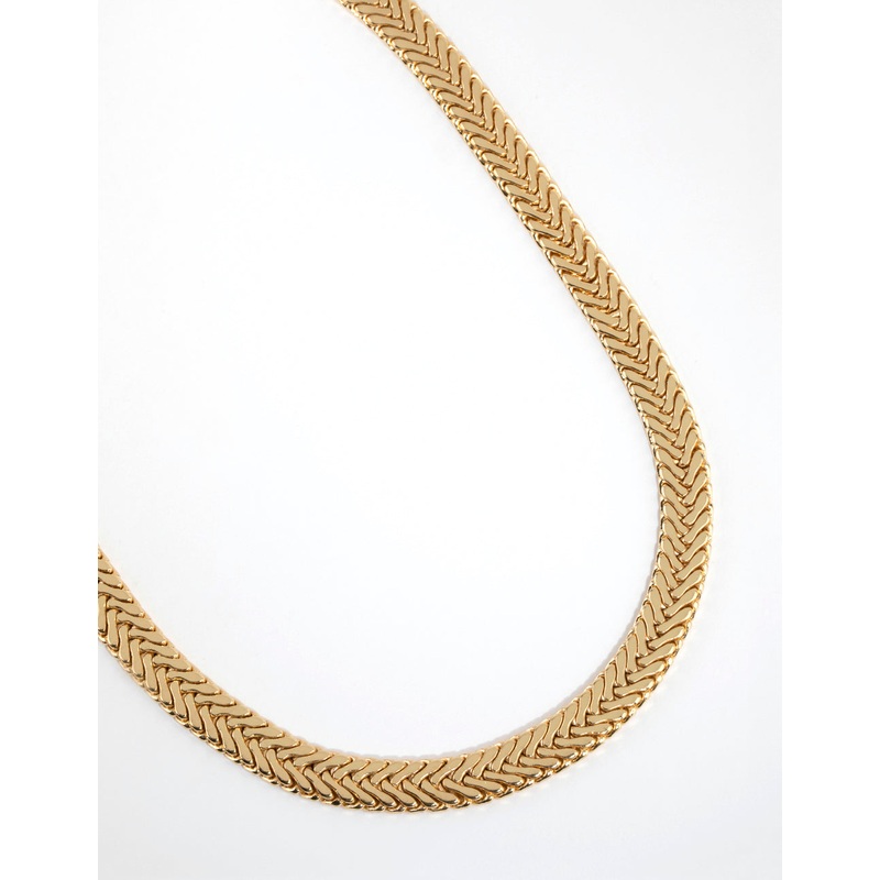 Gold Plated Flat Scaled Chain Necklace