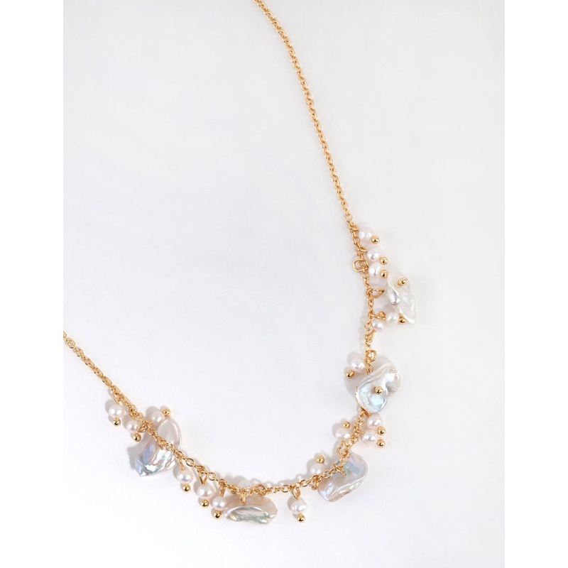 Gold Plated Freshwater Pearl Cluster Drop Necklace