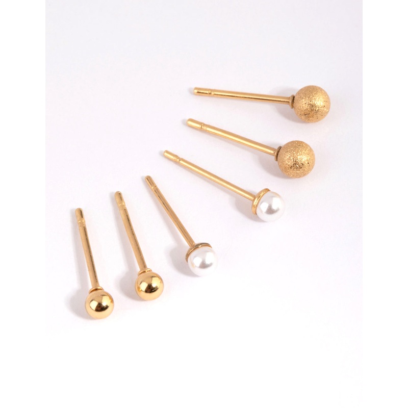 Gold Plated Surgical Steel Textured Ball Stud Earring Pack