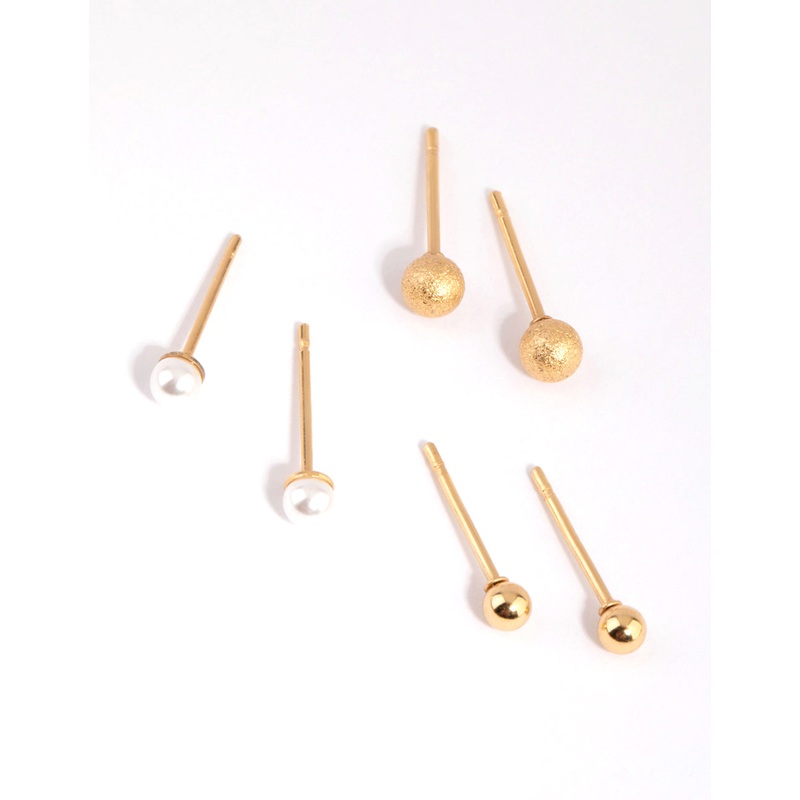 Gold Plated Surgical Steel Textured Ball Stud Earring Pack