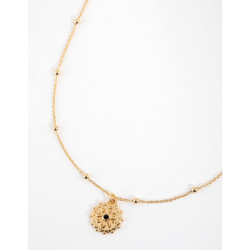 Gold Plated Textured Charm Necklace