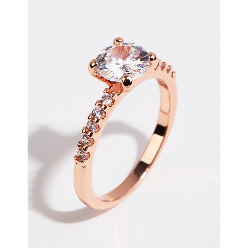 Rose Gold Plated Round Cubic Zirconia Ring