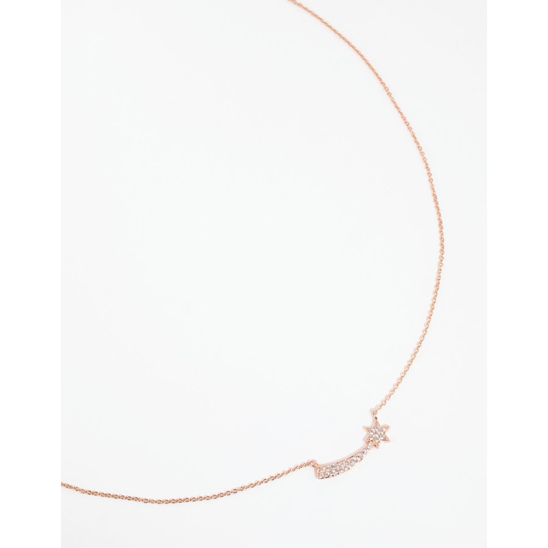 Rose Gold Plated Sterling Silver Cubic Zirconia Shooting Star Necklace