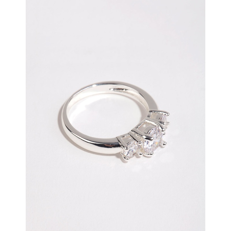 Silver Plated Cubic Zirconia Triple Stone Ring