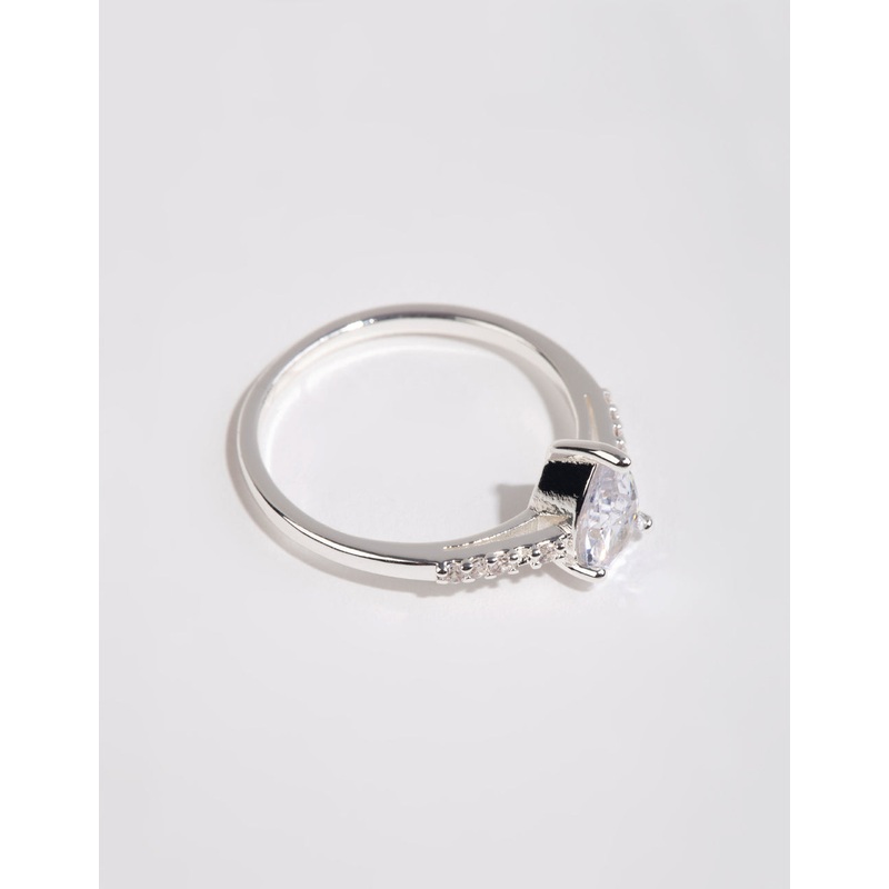 Silver Plated Pear Cubic Zirconia Ring