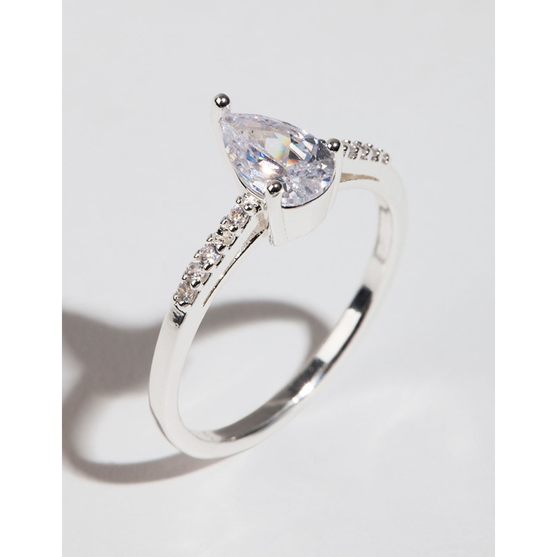 Silver Plated Pear Cubic Zirconia Ring
