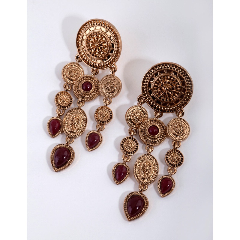 Antique Gold Stamped Multi Disc Earrings