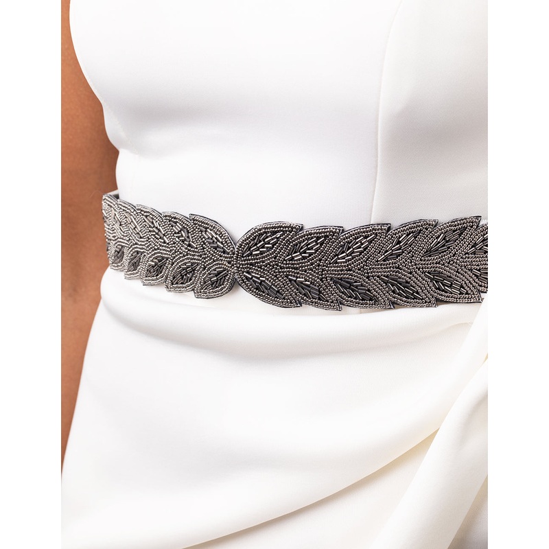 Beaded Leaf Detailed Grey Sash