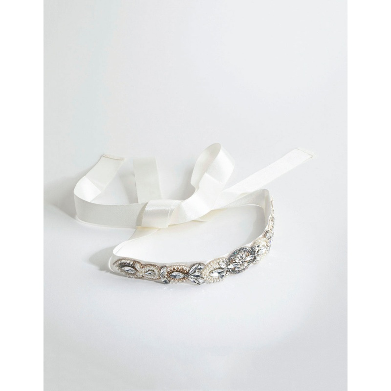 Embossed Beaded Detail Satin Belt