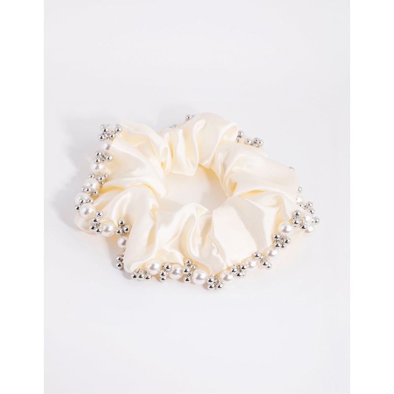 Embellished Cream Satin Scrunchie