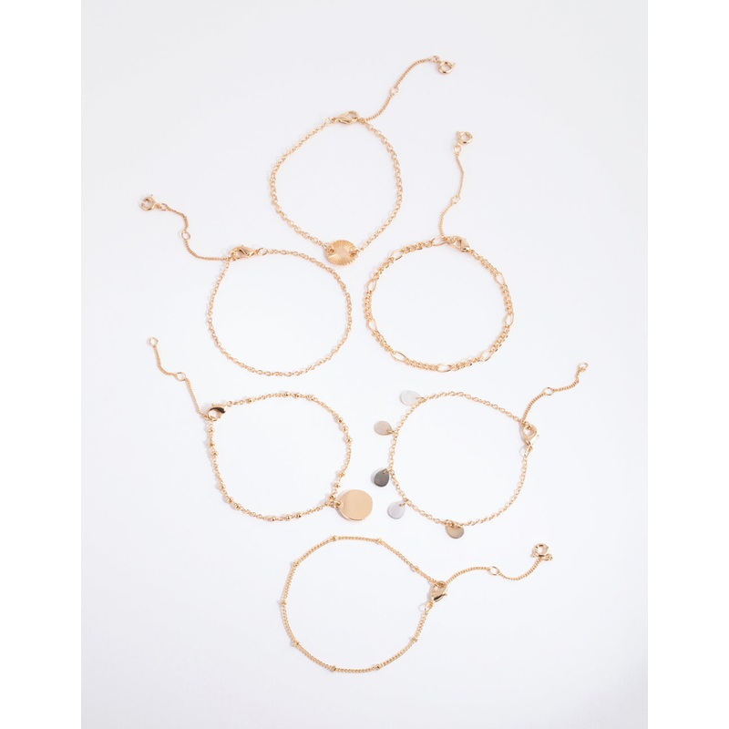 Gold Shell Jingle Bracelet & Anklet 6-Pack Set