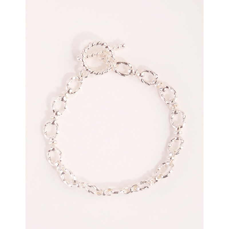 Silver Plated Swirl Chain Fob Bracelet