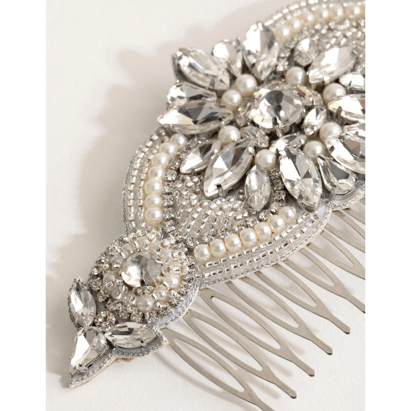 Statement Embossed Pearl Crystal Comb