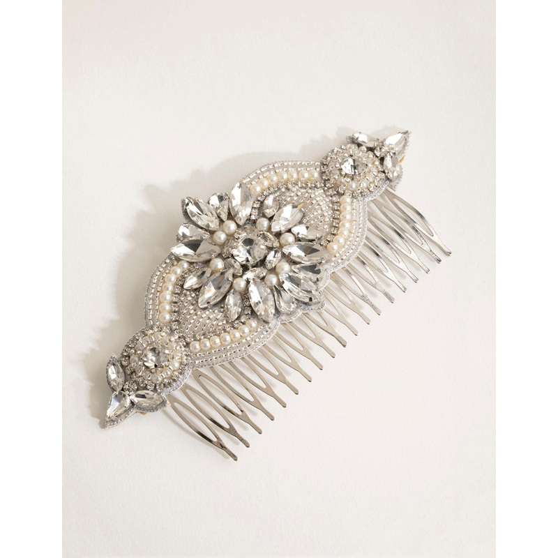 Statement Embossed Pearl Crystal Comb