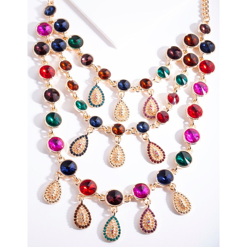 Red Cubic Zirconia Pear Halo Necklace