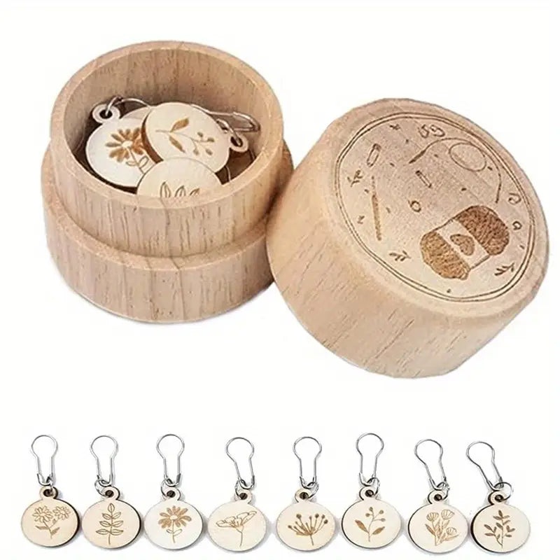 Wooden Engraved Stitch Markers – with box