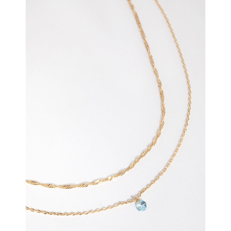 18ct Gold Plated Aquamarine Cubic Zirconia March Necklace Set