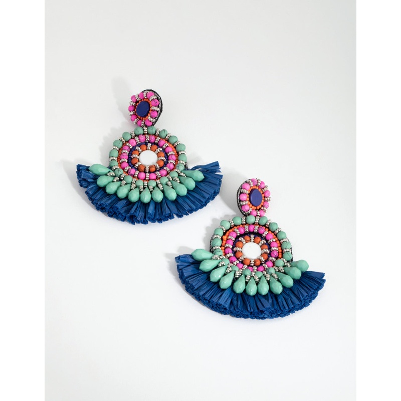 Beaded Paper Tassel Circle Drop Earrings