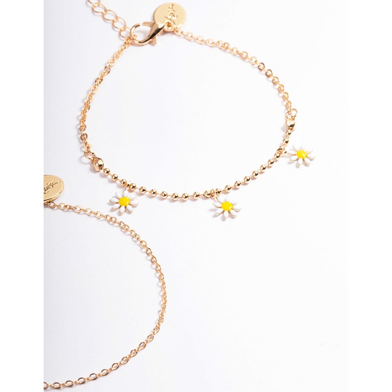 Gold Dainty Daisy Bracelet Pack