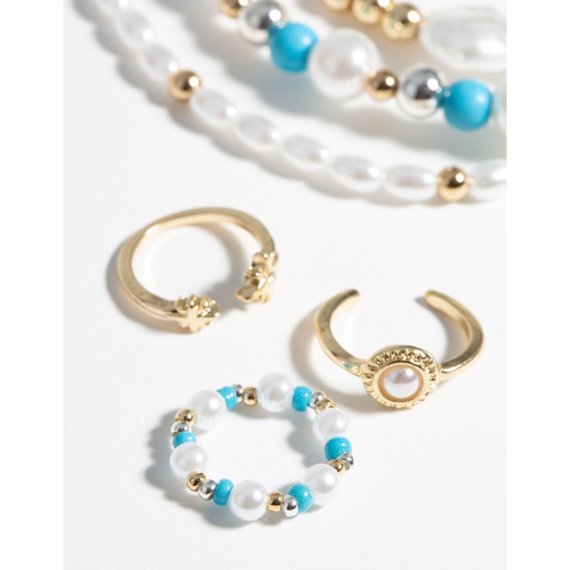 Pearl & Turquoise Ring & Bracelet Set