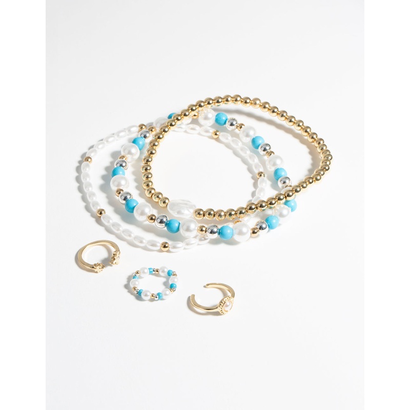 Pearl & Turquoise Ring & Bracelet Set