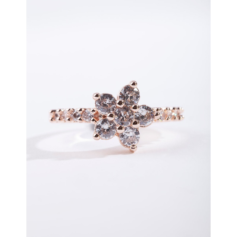 Rose Gold Cubic Zirconia Flower Ring