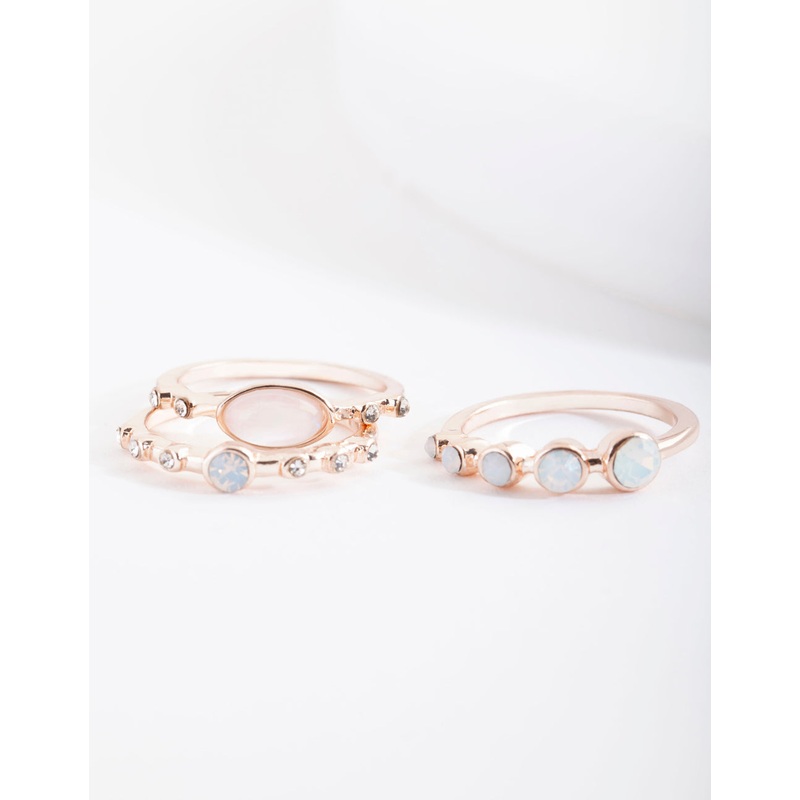 Rose Gold Reflective Stone Ring Stack