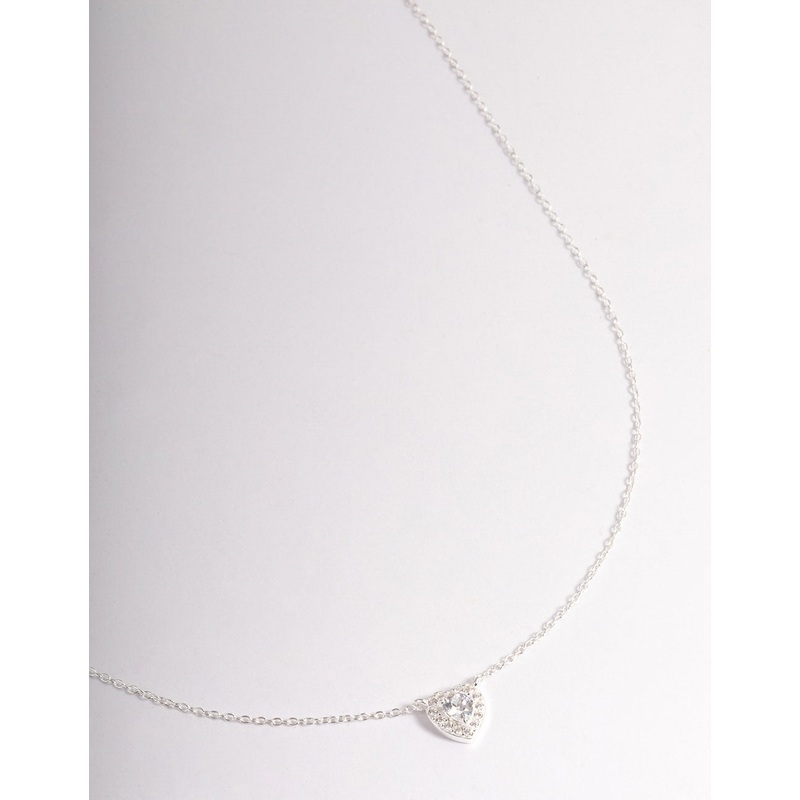 Sterling Silver Cubic Zirconia Halo Heart Pendant Necklace