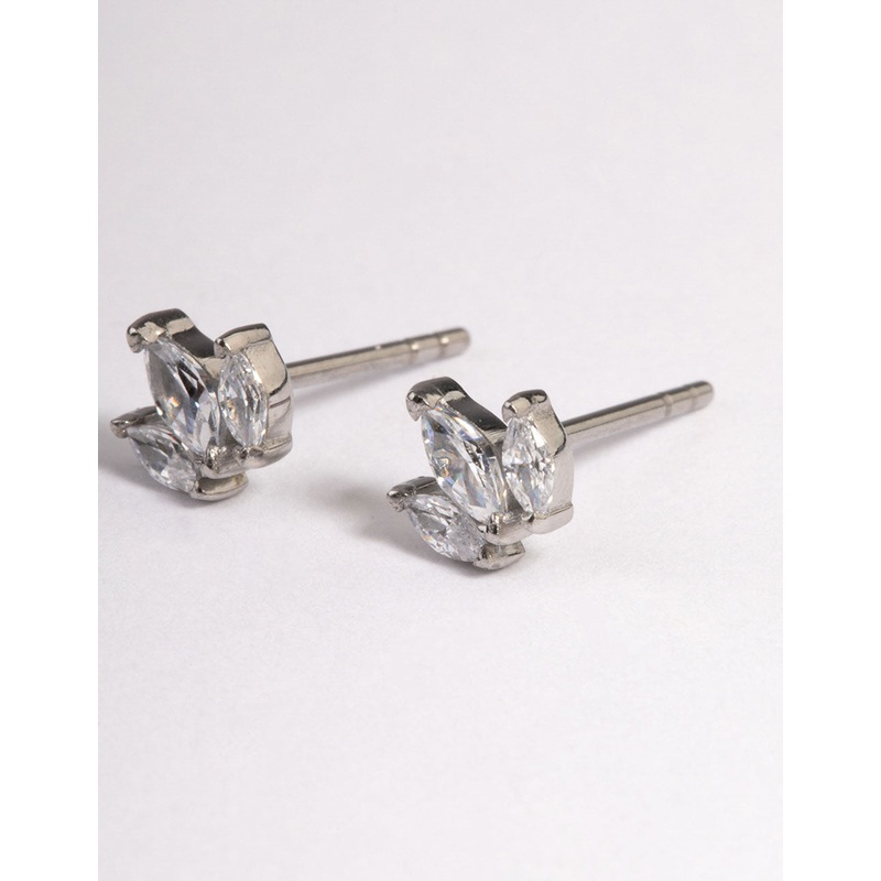 Surgical Steel Cubic Zirconia Trio Marquise Stud Earrings