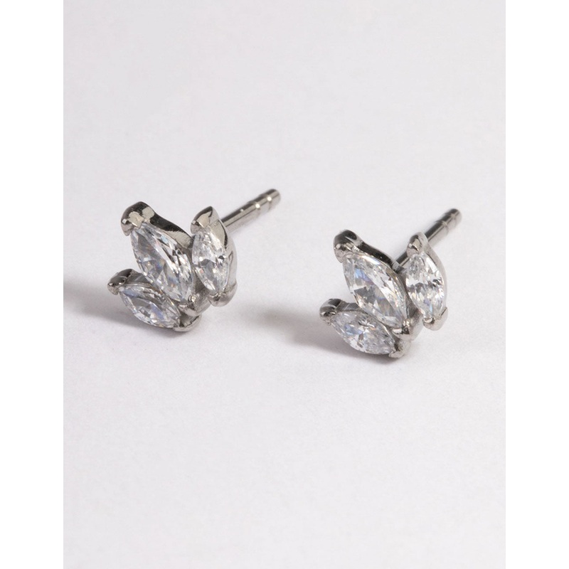Surgical Steel Cubic Zirconia Trio Marquise Stud Earrings