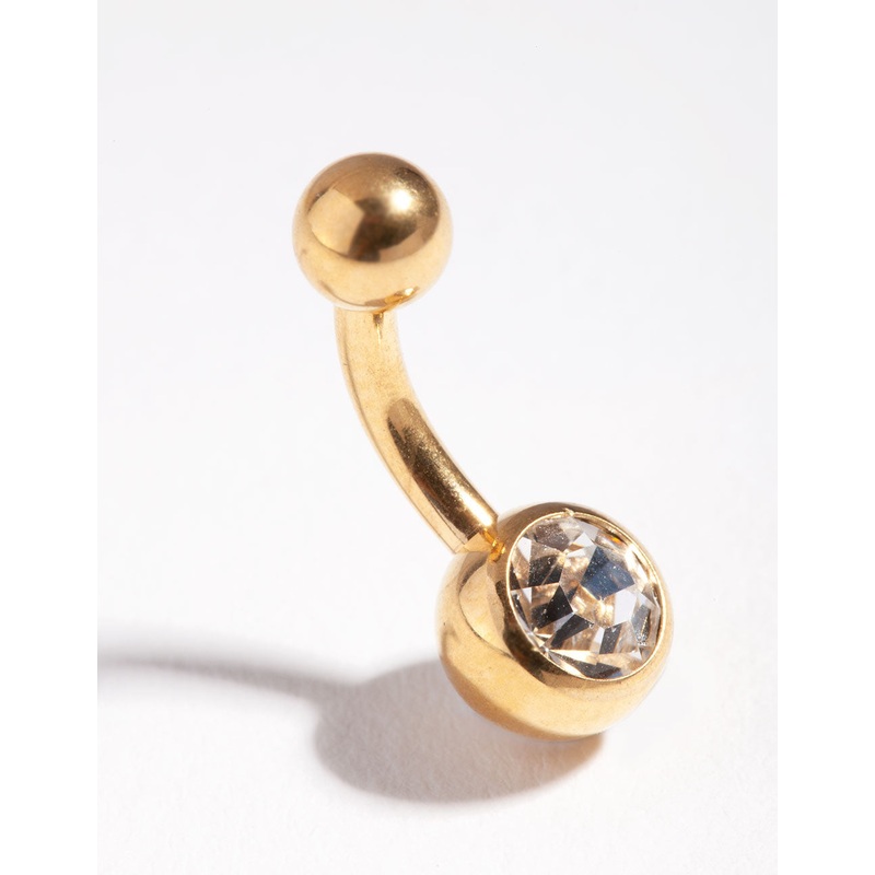 Surgical Steel Gold Diamante Mini Belly Ring