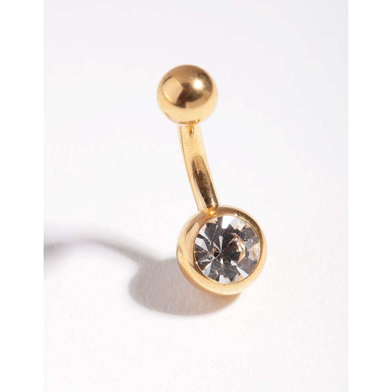 Surgical Steel Gold Diamante Mini Belly Ring