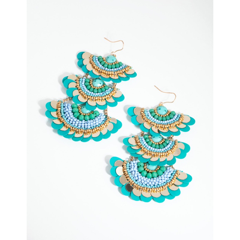 Tired Sequin Beaded Drop Earrings