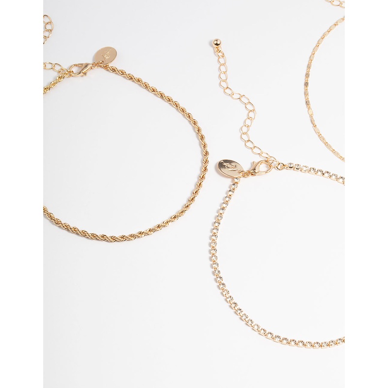 Gold Diamante Anklet 4-Pack
