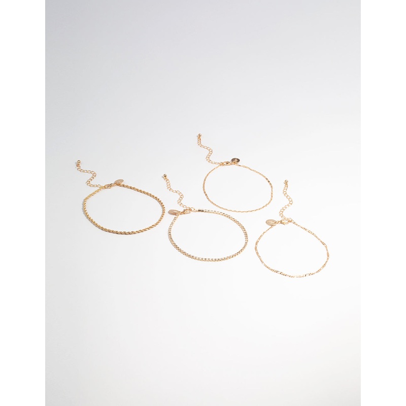 Gold Diamante Anklet 4-Pack