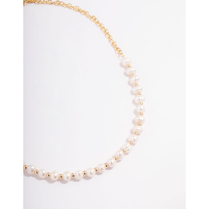 Gold Plated Freshwater Pearl Half Link Necklace
