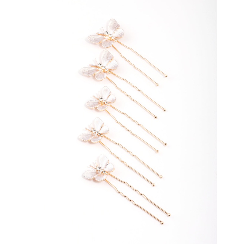 Rose Gold Diamante Butterfly Hair Pin 5-Pack