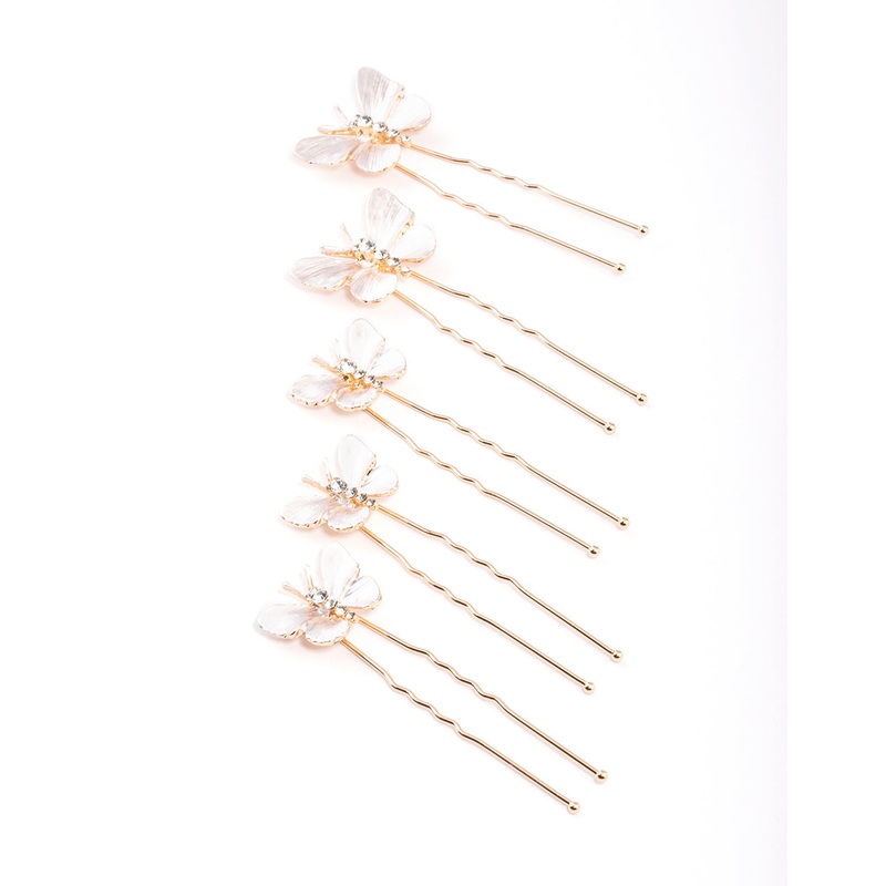 Rose Gold Diamante Butterfly Hair Pin 5-Pack