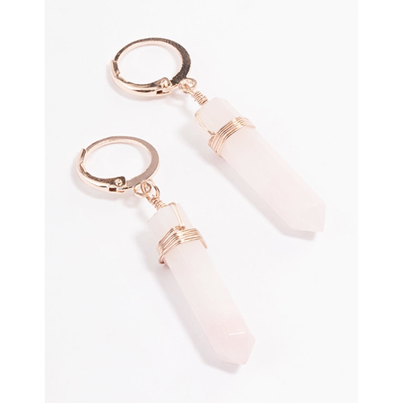Rose Gold Rose Quartz Huggie Earrings