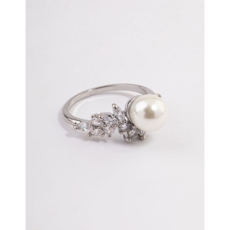 Silver Leafy Pearl Ring|SM|ML