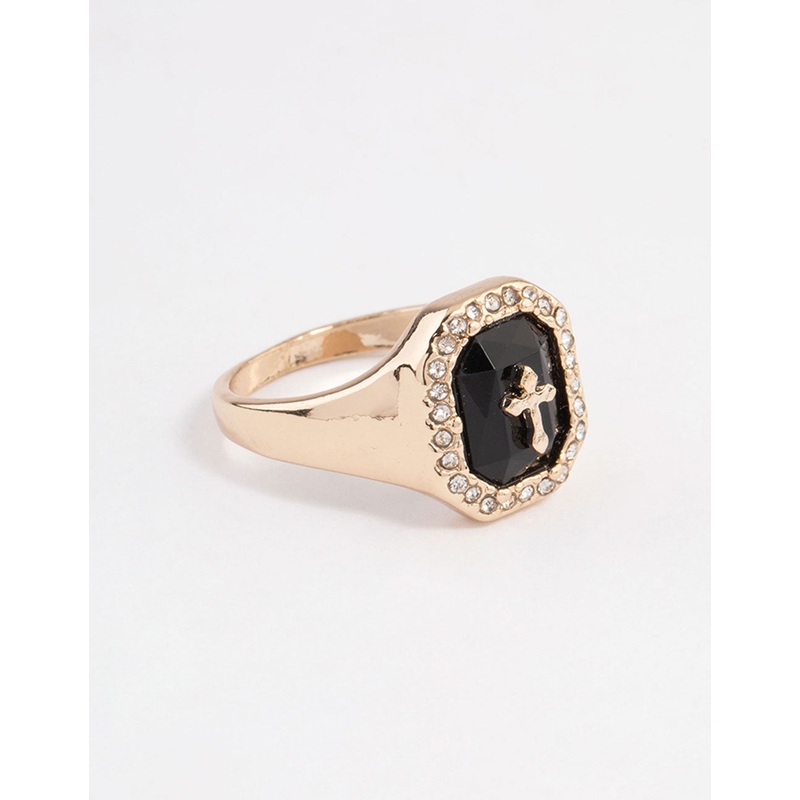 Black Cross Signet Ring|SM|ML