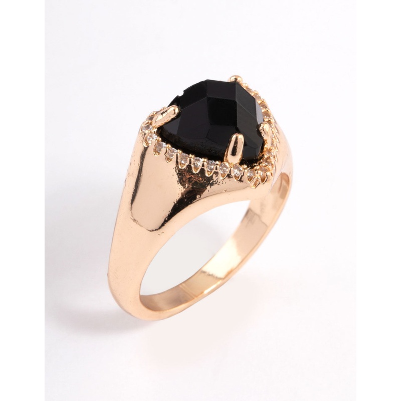 Gold Black Statement Heart Ring