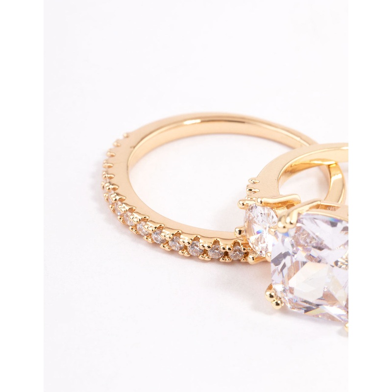 Gold Three Stone Ring Set|SM|ML