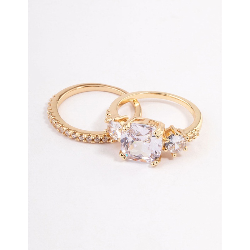 Gold Three Stone Ring Set|SM|ML