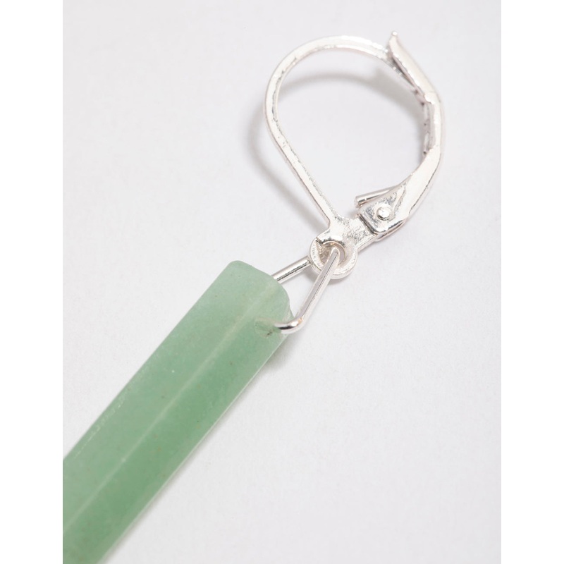 Silver Green Adventurine Long Shard Huggie Earrings